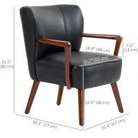 HOMCOM Accent Chair, Modern Armchair, Faux Leather Upholstered Living Room Chair with Wood Legs and Wide Padded Seat, Black(m-3)