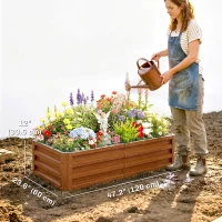 Outsunny 4' x 2' x 1' Raised Garden Bed, Set of 2 Galvanized Planter Box for Vegetables, Flowers, Herbs, Dark Brown Wood Effect(m-3)