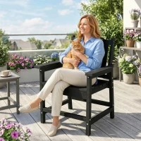 Outsunny All-Weather Patio Chair, HDPE Patio Dining Chair, Heavy Duty Wood-Like Outdoor Furniture for Garden, Backyard, Deck, Porch, Lawn, Black(m-8)