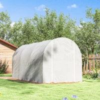 Outsunny 11.5x6.6x6.6ft Walk-in Tunnel Greenhouse Portable Garden Plant Growing Warm House with Door and Ventilation Window, White(m-10)
