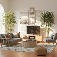 HOMCOM 6FT Artificial Banyan Tree Set of 2, Fake Potted Tree with Solid Wood Trunk and Pot for Indoor(m-1)