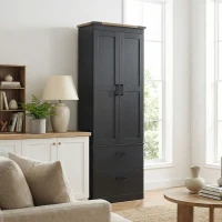 HOMCOM 67" Tall Kitchen Pantry Storage Cabinet, Kitchen Pantry Cabinet with Doors, Drawers and Adjustable Shelves, Black(m-9)