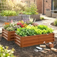 Outsunny 4' x 2' x 1' Raised Garden Bed, Set of 2 Galvanized Planter Box for Vegetables, Flowers, Herbs, Dark Brown Wood Effect(m-8)