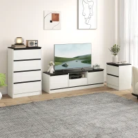 HOMCOM TV Stand for 55-60 Inch TV,  Entertainment Center w/ Cabinets, Shelf, Drawer and Cable Management for Living Room, White(m-10)