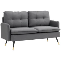 HOMCOM 55" Loveseat Sofa, Linen Love Seat w/ S spring, Steel Legs and Button Tufting, Small Couch for Living Room, Dark Grey(m-11)