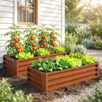Outsunny 4' x 2' x 1' Raised Garden Bed, Set of 2 Galvanized Planter Box for Vegetables, Flowers, Herbs, Dark Brown Wood Effect(m-9)