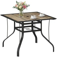 Outsunny 36" x 36" x 28" Square Patio Dining Table with Umbrella Hole, Easy to Clean Top & Rustproof Steel Frame, for Garden Pool(m-11)