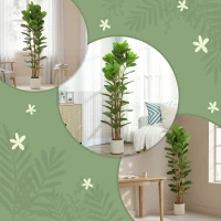 HOMCOM 6FT Artificial Fiddle Leaf Fig Tree Set of 2, Fake Potted Tree with Solid Wood Trunks for Indoor Decor, Green(m-7)