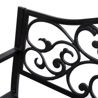 Outsunny Garden Bench Outdoor Loveseat with Vintage Floral Pattern Cast Metal, 50" x 23.6" x 35", Black(m-12)