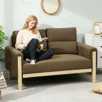 HOMCOM 53" Loveseat Sofa, Small 2 Seater Couch with Solid Wood Legs, Modern Velvet Sofa for Living Room, Small Spaces,Brown(m-1)