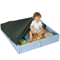 Outsunny Kids Outdoor Sandbox with Canopy, Bottom Fabric Liner, Light Blue(m-11)