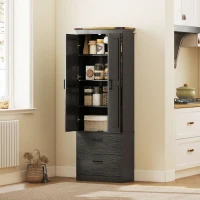 HOMCOM 67" Tall Kitchen Pantry Storage Cabinet, Kitchen Pantry Cabinet with Doors, Drawers and Adjustable Shelves, Black(m-8)