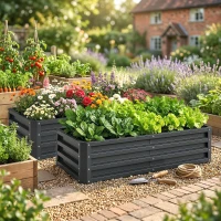 Outsunny 4' x 2' x 1' Raised Garden Bed, Set of 2 Galvanized Planter Box for Vegetables, Flowers, Herbs, Grey(m-7)