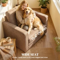 HOMCOM Accent Chair, Velvet-feel Fabric Armchair with Wide Seat, Spring Cushion, Solid Wood legs, Brown(m-5)