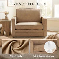 HOMCOM Accent Chair, Velvet-feel Fabric Armchair with Wide Seat, Spring Cushion, Solid Wood legs, Brown(m-4)