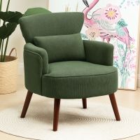 HOMCOM Modern Accent Chair, Upholstered Armchair with Solid Wood Legs and Lumbar Pillow for Living Room, Green