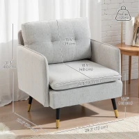 HOMCOM Accent Chairs Set of 2, Upholstered Armchairs with Tufted Back Cushion and Steel Legs for Living Room, Bedroom(m-3)