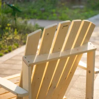 Outsunny 2 Piece Pair Wood Adirondack Chair Porch Tete-A-Tete Bench Two Seater w/ Middle Table Reclined Wooden Umbrella Hole, Natural(m-12)