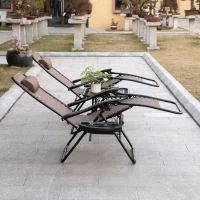 Outsunny Zero Gravity Chair Set of 2 Patio Chair with Side Table Cupholders and Pillows for Pool, Backyard, Lawn, Beach, Brown(m-11)