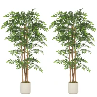 HOMCOM 6FT Artificial Banyan Tree Set of 2, Fake Potted Tree with Solid Wood Trunk and Pot for Indoor(m-11)