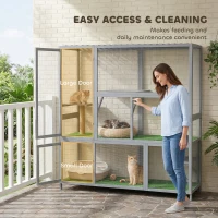PawHut Catio Outdoor Cat Enclosure, 77" H Wooden Cat House with Weatherproof Roof, Platforms and Scratching Post(m-7)