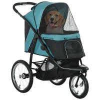 PawHut 3 Wheels Pet Stroller for Small Dogs and Medium Dogs with Adjustable Canopy, Safety Tether, Storage Basket, Dark Green(m-11)