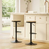 HOMCOM Wood Barstools Set of 2, Swivel Bar Stools with Adjustable Height for Kitchen Counter, Natural Wood and Black(m-9)