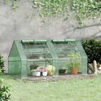 Outsunny 6' x 3' x 3' Portable Mini Greenhouse, Garden Green House Kit with 2 PE/Plastic Covers, Steel Frame and 2 Roll Up Zipper Windows, Dark Green(m-8)