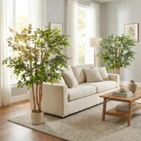 HOMCOM 5FT Artificial Banyan Tree Set of 2, Fake Potted Tree with Solid Wood Trunk and Pot for Indoor(m-8)