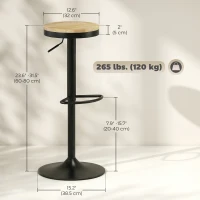 HOMCOM Wood Barstools Set of 2, Swivel Bar Stools with Adjustable Height for Kitchen Counter, Natural Wood and Black(m-3)