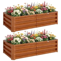 Outsunny 4' x 2' x 1' Raised Garden Bed, Set of 2 Galvanized Planter Box for Vegetables, Flowers, Herbs, Dark Brown Wood Effect(m-11)