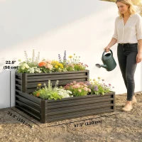 Outsunny 2 Tier Raised Garden Bed, 47" x 40" x 23" Galvanized Steel Planter Box for Vegetables, Flowers, and Herbs, Dark Grey(m-3)