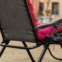 Outsunny Padded Zero Gravity Chair, Folding Recliner Chair, Patio Lounger with Cup Holder, Adjustable Backrest, Removable Cushion for Outdoor, Deck, Poolside, Red(m-13)