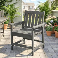 Outsunny All-Weather Patio Chair, HDPE Patio Dining Chair, Heavy Duty Wood-Like Outdoor Furniture for Garden, Backyard, Deck, Porch, Lawn, Gray(m-10)