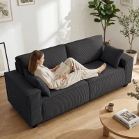 HOMCOM 86" 3 Seater Sofa, Modern Corduroy Upholstered Couch, Dark Grey(m-7)