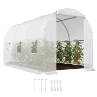 Outsunny 11.5x6.6x6.6ft Walk-in Tunnel Greenhouse Portable Garden Plant Growing Warm House with Door and Ventilation Window, White(m-2)