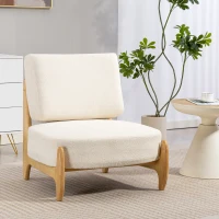 HOMCOM Accent Chair with Rubber Wood Frame, Wide Seat, Modern Chenille Bedroom Chair with Thick Cushion, Cream White(m-8)