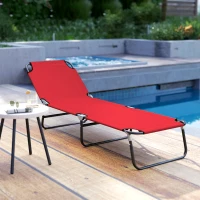 Outsunny Folding Chaise Lounge Pool Chairs, Outdoor Sun Tanning Chairs with 5-Level Reclining Back, Steel Frame for Beach, Yard, Patio, Red(m-9)
