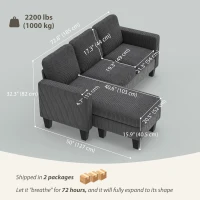 HOMCOM Sectional Sofa, L Shaped Couch, with Changeable Chaise or Ottoman, Dark Grey(m-3)