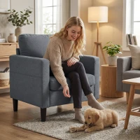 HOMCOM Accent Chair Upholstered Modern Armchair for Living Room with Thick Padded Seat and Armrests Dark Grey(m-10)