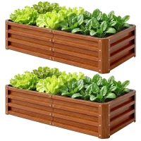 Outsunny 4' x 2' x 1' Raised Garden Bed, Set of 2 Galvanized Planter Box for Vegetables, Flowers, Herbs, Dark Brown Wood Effect(m-2)