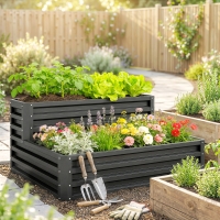 Outsunny 2 Tier Raised Garden Bed, 47" x 40" x 23" Galvanized Steel Planter Box for Vegetables, Flowers, and Herbs, Dark Grey