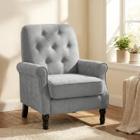 HOMCOM Accent Chair, Mid-Century Modern Armchair with Thick Padded Seat, Spring Cushion, Solid Wood Legs, Grey(m-1)