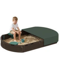 Outsunny Kids Sandbox with Cover, Seat, Sandbox Outdoor for Backyard, Brown(m-2)