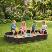 Outsunny Kids Sandbox with Cover, Seat, Sandbox Outdoor for Backyard, Brown(m-8)