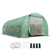 Outsunny Steel Frame Walk-In Tunnel Greenhouse Garden Warm House Large Hot House Kit with Windows & Door, 19' x 10' x 7', Green(m-1)