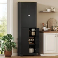 HOMCOM 72" Tall Pantry Cabinet, Kitchen Pantry Cabinet with Adjustable Shelves, Storage Cabinet with 4 Doors, Black(m-1)