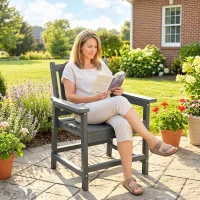 Outsunny All-Weather Patio Chair, HDPE Patio Dining Chair, Heavy Duty Wood-Like Outdoor Furniture for Garden, Backyard, Deck, Porch, Lawn, Gray(m-9)