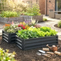 Outsunny 4' x 2' x 1' Raised Garden Bed, Set of 2 Galvanized Planter Box for Vegetables, Flowers, Herbs, Grey(m-8)