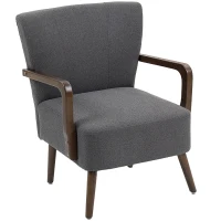 HOMCOM Accent Chair with Wooden Legs, Linen Fabric Armchair with Thick Padding, Comfy Chair for Living Room, Dark Grey(m-2)